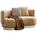 Beige Leather Double Sofa With Woven Pattern Pillow Solid Color Cushion And Silver Metal Base 3d model