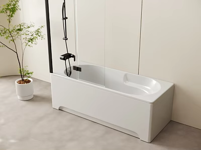 Modern White Bathtub Interior With Black Shower Fixture Light Walls Floor And Potted Plant 3d model