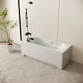 Modern White Bathtub Interior With Black Shower Fixture Light Walls Floor And Potted Plant