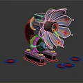 Vintage Gramophone With Metallic Decorations And Colorful Design On Base With Vinyl Records