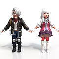 Cartoon Characters With Silver Hair Black Jacket And White Hair Pink Dress Holding Hands