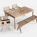 Modern Wooden Dining Table and Chairs Set with Bench and Fruit Bowl on Top