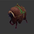 Red Mythical Yak With Green Saddle For Adventurous Rider Character
