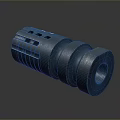Tactical Weapon Muzzle Brake Component with Hollow Cylindrical Design and Threaded End 3d model