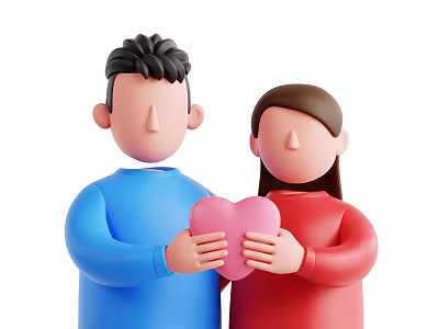 Two Affectionate People In Blue Red Clothing Holding Pink Heart Together 3d model