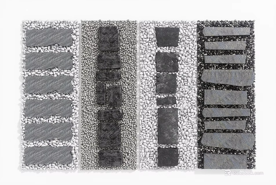 Various Stepping Stones Design With Slate Pebbles And Different Stone Arrangements 3d model 