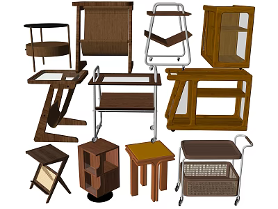 Various Stylish Side Tables With Wooden Metal Frame Storage Shelves And Wheels 3d model