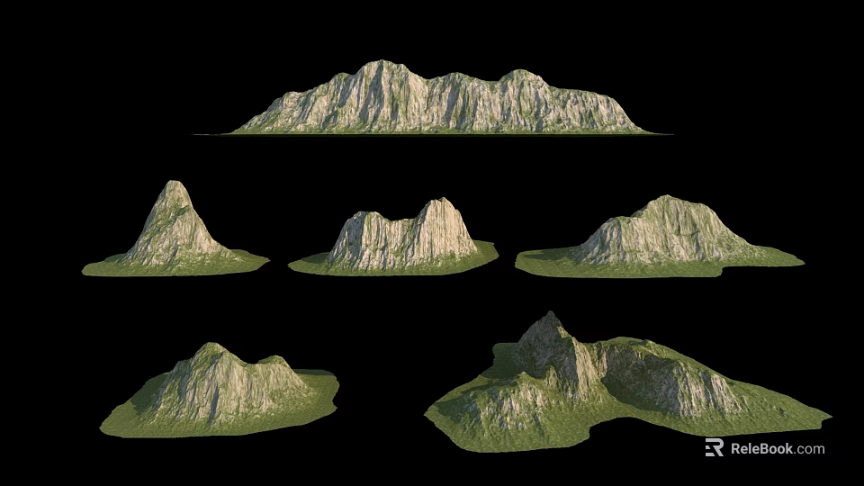 Scenic Mountain Landscape With Rocky Peaks Different Shapes And Green Vegetation 3d model 