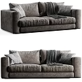Comfortable Gray Velvet Two Seater Sofa With Soft Pillows And Cozy Blanket