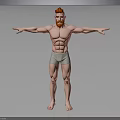 Muscular Man With Red Hair And Beard In Gray Shorts Standing With Arms Outstretched