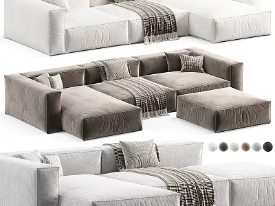 Modern Sectional Sofa With Plush Pillows Throw Blanket And Color Options 3d model
