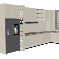 Modern Kitchen Interior With White Cabinets Open Shelves And Double Door Refrigerator