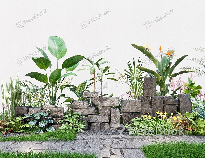 Modern landscape stone landscape stone stone stone stone stone plant combination green plant pile model