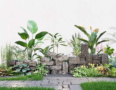 Modern landscape stone landscape stone plant combination green plant pile 3d model