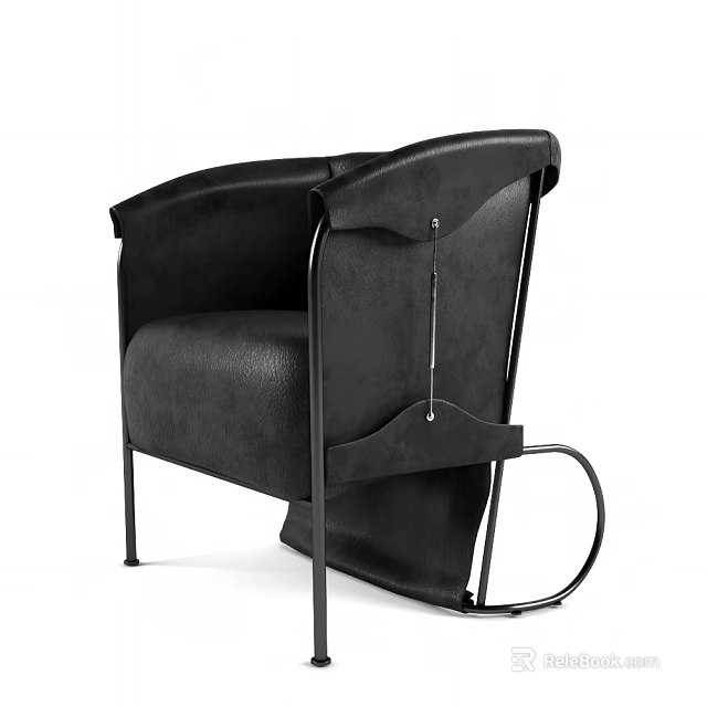 Black Leather Armchair With Modern Sleek Design And Curved Metal Frame 3d model 