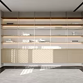 Modern Bookcase Interior With Layered Shelves Built in Lighting And Storage Cabinets