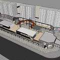 Modern Commercial Street With Retail Shops On Both Sides And Connecting Footbridge