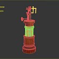Vintage Mechanical Device With Orange Base And Transparent Cylinder Structure