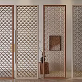 Chinese-style lattice porch partition solid wood hollow screen 3d model