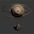 Retro Aerospace Airship With Brown Envelope Red Wings And Suspended Cabin Structure