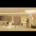 Modern Clothing Store Window Display With White Outfit Mannequins Green Plants And Lighting