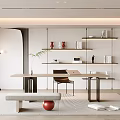 Modern Minimalist Study Room With Floating Shelves And Desk 3d model
