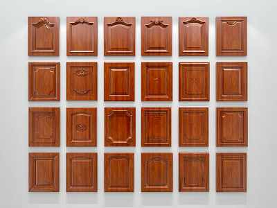 Wooden Door Panels With Intricate Carved Patterns Arranged On Wall 3d model