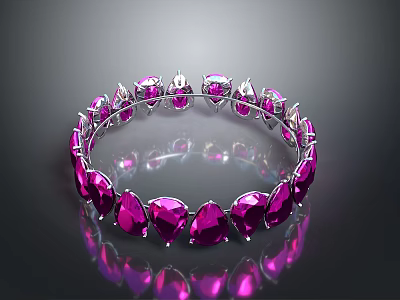 Elegant Pink Gemstone Bracelet With Shiny Polished Stones In Metal Setting Design 3d model