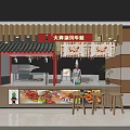 Chinese Style Roast Duck Restaurant Stall With Open Counter Food Display And Bar Stools