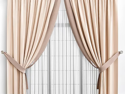 Elegant Beige Curtains With Tiebacks And White Sheer Window Panels Modern Design 3d model