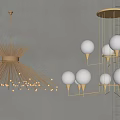 Modern Metallic Chandeliers With Spiked Structure And Globe Light Elements For Interior Decoration Spaces 3d model