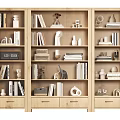 Simple Modern Wooden Bookcase With Shelves Books Decorative Items And Drawers