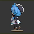 Game and Movie Character Chibi Style With Blue Hair Maid Outfit Holding Envelope Stand Base