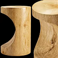 Three Natural Wood Round Side Tables With Unique Curved Sculptural Design