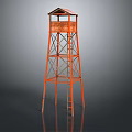 Orange Metal Frame Tower With Wooden Top Cabin And Ladder Structure Design