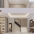 Contemporary Duplex Living Room Design With Staircase Sofa And Chandelier Display Cabinet