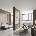 Modern Hotel Guest Room With King Bed Sofa Area Floor To Ceiling Windows And TV