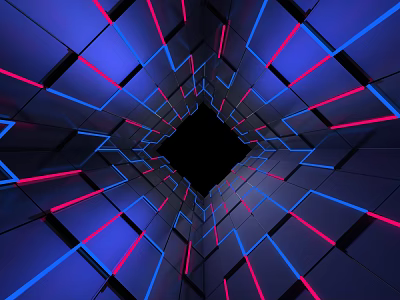 Cartoon Scene Featuring Neon Blue And Red Lines In Geometric Tunnel Design 3d model