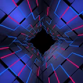 Cartoon Scene Featuring Neon Blue And Red Lines In Geometric Tunnel Design