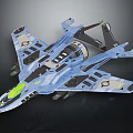 Futuristic Fighter Jet Model In Blue Gray With Detailed Wings Aerodynamic Fuselage And Green Accents