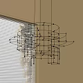 Modern Geometric Metal Frame Chandelier With Multiple Small Lights In Living Room Interior