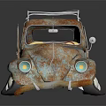 Rusty Vintage Volkswagen Beetle With Roof Rack And Yellow Interior