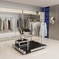 Modern Clothing Store Interior With Hanging Clothes Racks Display Stand And Potted Plants