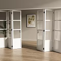 White Folding Doors With Glass Panels In Interior Living Room With Wooden Floor