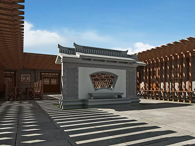 Traditional Courtyard Garden With Chinese Architecture Wooden Columns And Stone Paved Ground 3d model