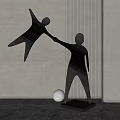 Modern Abstract Human Figure Sculptures Metal Carving With Reaching Hand Stretching Pose And White Sphere