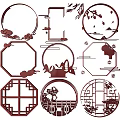 Traditional Chinese Carved Patterns in Various Shapes Like Circular Hexagonal and Octagonal Frames 3d model