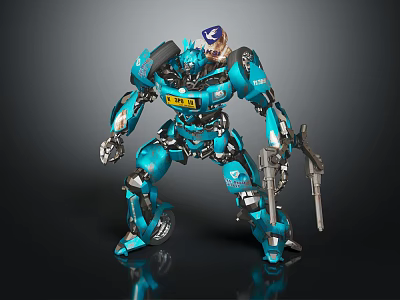 Blue Mech Warrior Robot With Dual Guns And Yellow Chest Markings 3d model