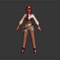 Female Elf Character With Red Hair Brown Vest White Shorts And Boots
