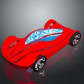Red Futuristic Concept Car With Sleek Design Blue Accents And White Wheels